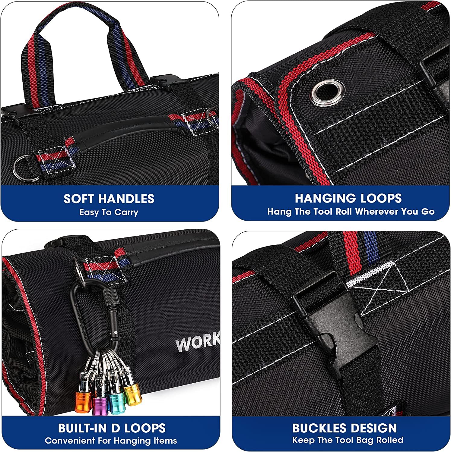 WORKPRO Roll Up Tool Bag Tool Roll Up Bag w/Detachable Tool Pouches Heavy Duty
