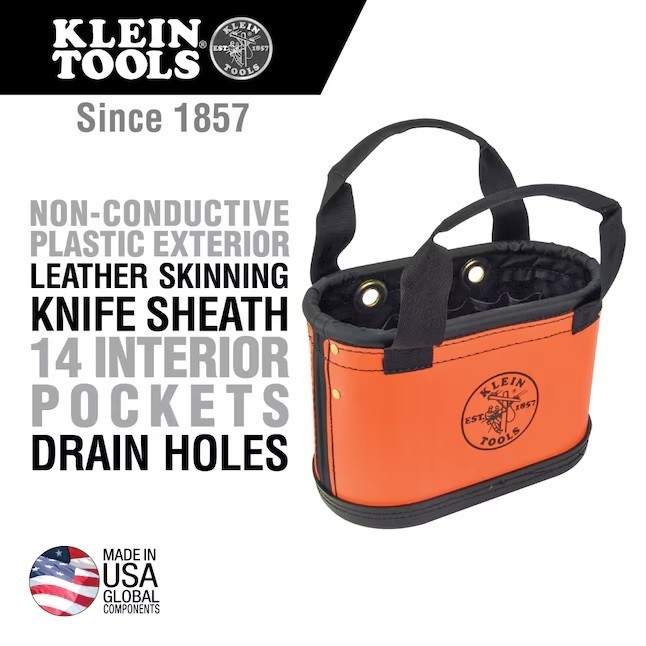 Klein Tools 5144HBS Hard Body Oval Tool Bucket Bag 15 Pocket Orange Black-New🔥❗