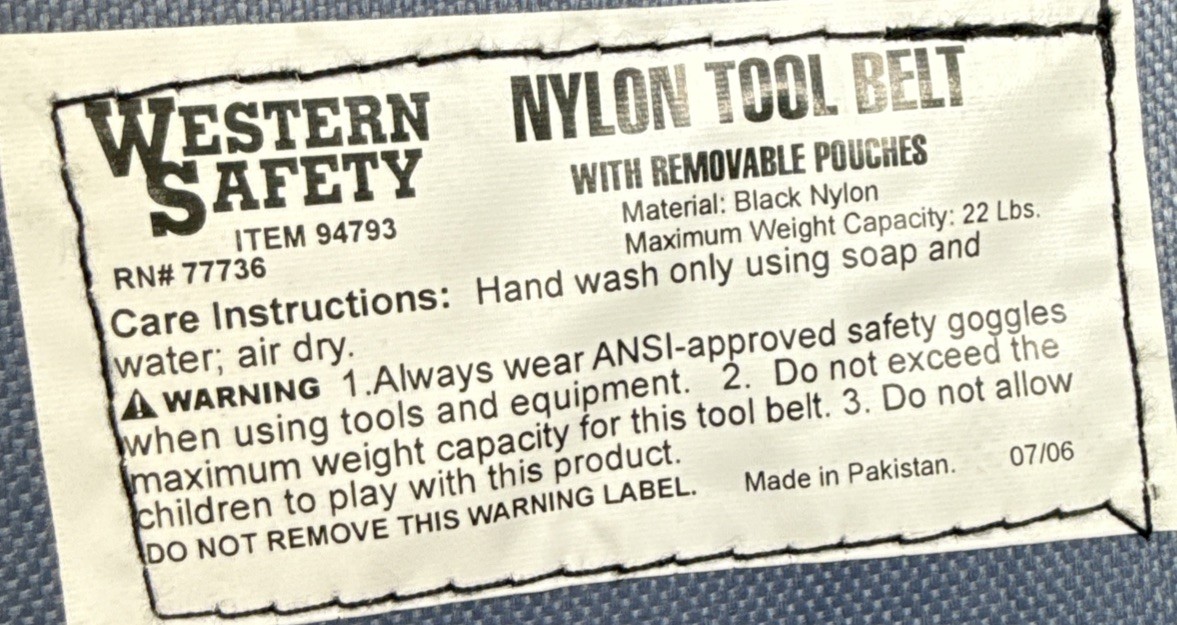 Western Safety Nylon Rugged Tool Belt with Removable Pounces Padded Comfort-NEW