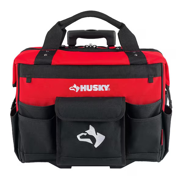 18in Rolling Tool Bag 18 Pocket Heavy-Duty Telescoping Handle Wheels Red