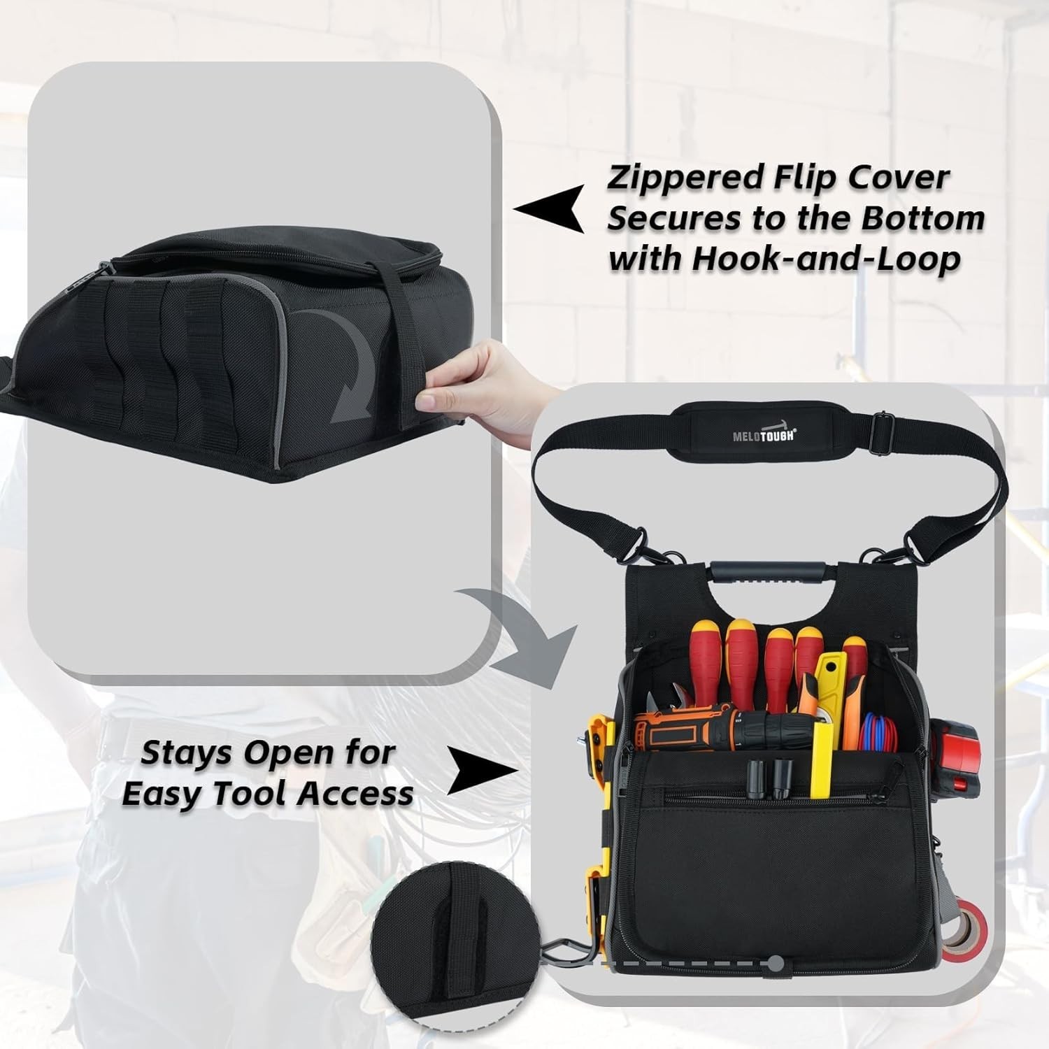 Versatile Tool Pouch for Electricians with Detachable Strap and 3 Compartments