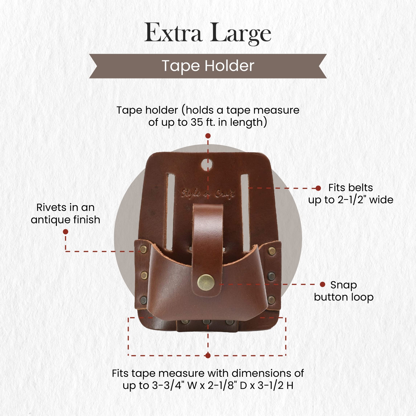 n Craft Extra Large Tape Holder Full-Grain Leather Tool Pouch Dark Tan #98014