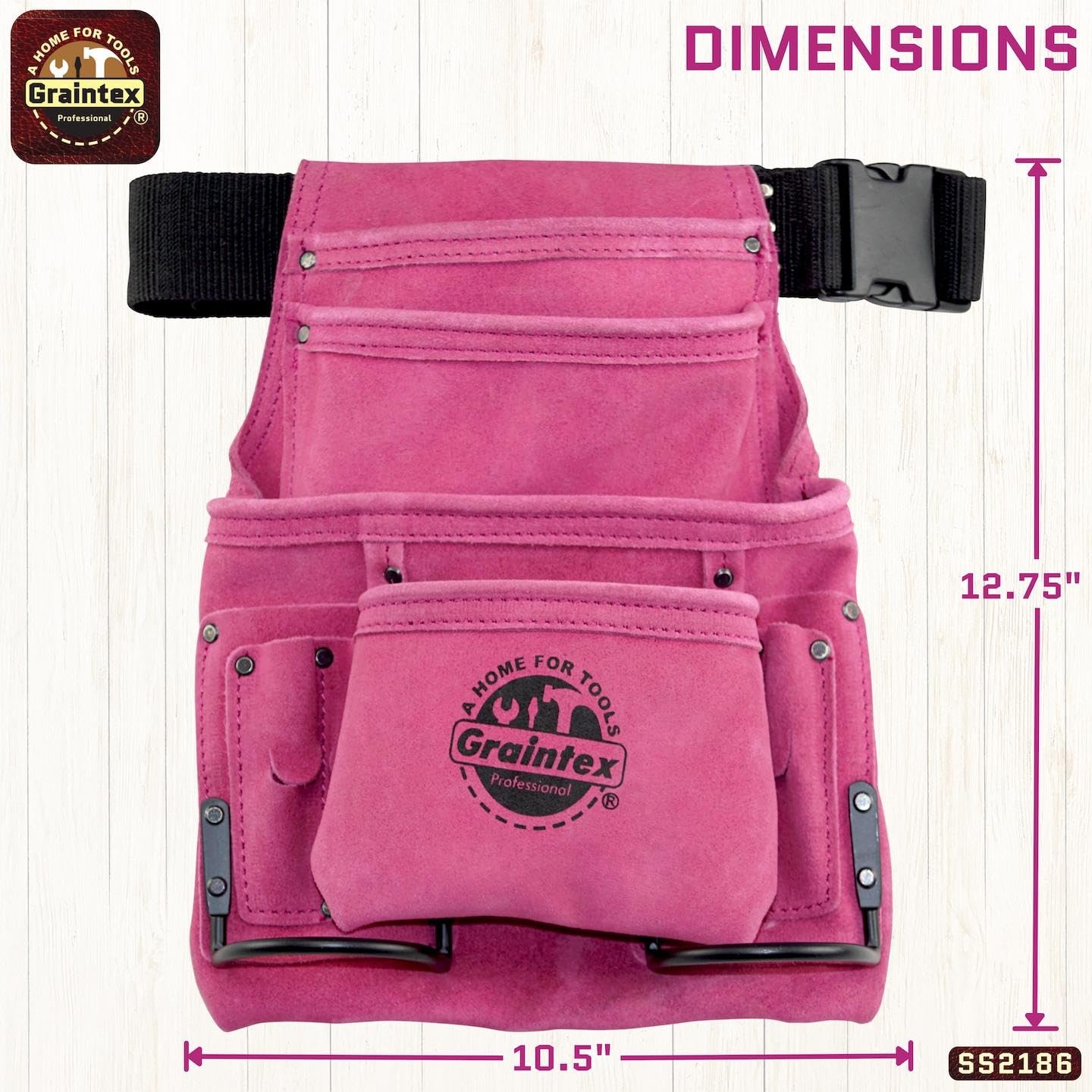 SS2186 10 Pocket Nail & Tool Pouch Pink Color Suede Leather with 2â€ Webbing …