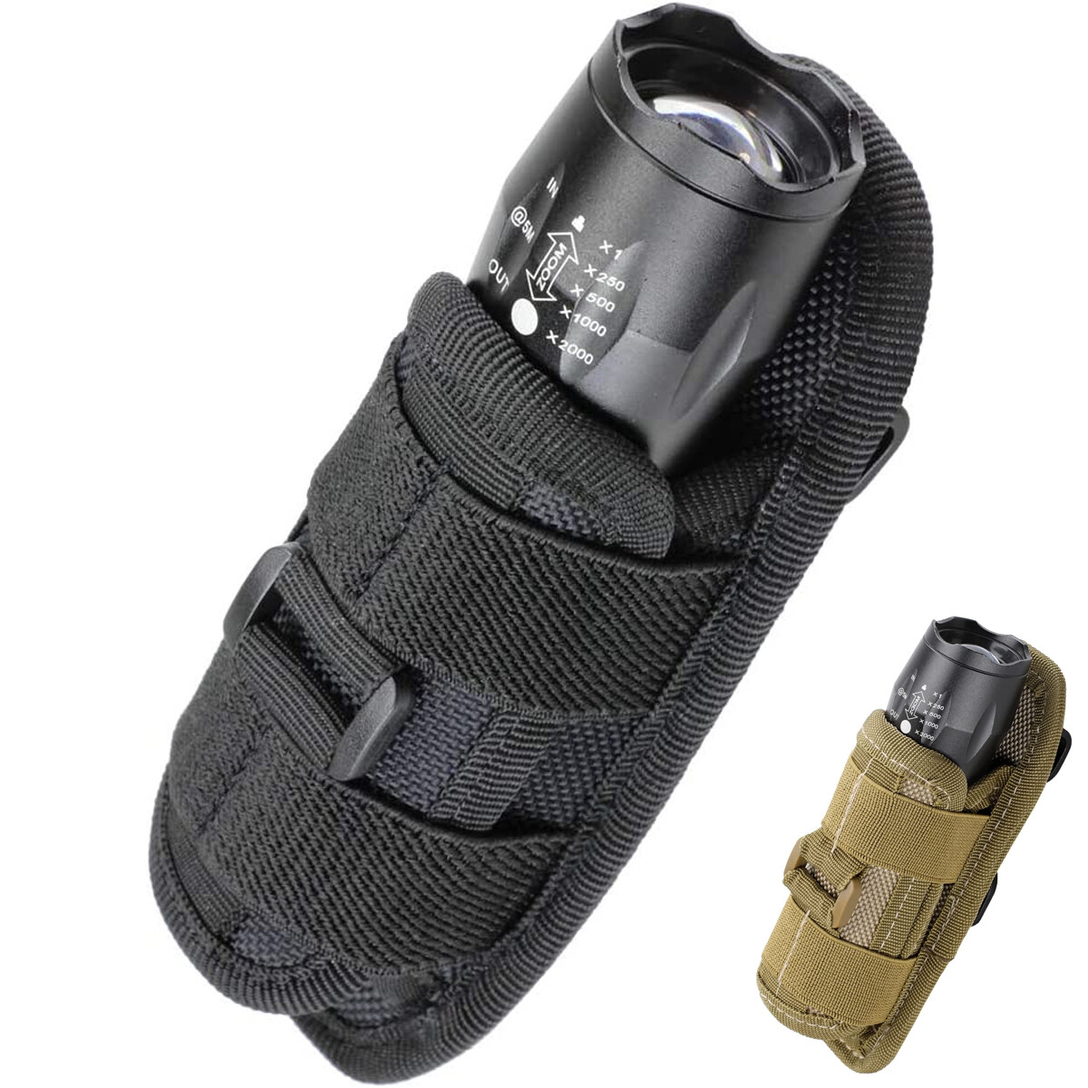 Tactical Flashlight Holster Pouch Stretchable Rotatable Clip 360 Degree Holder