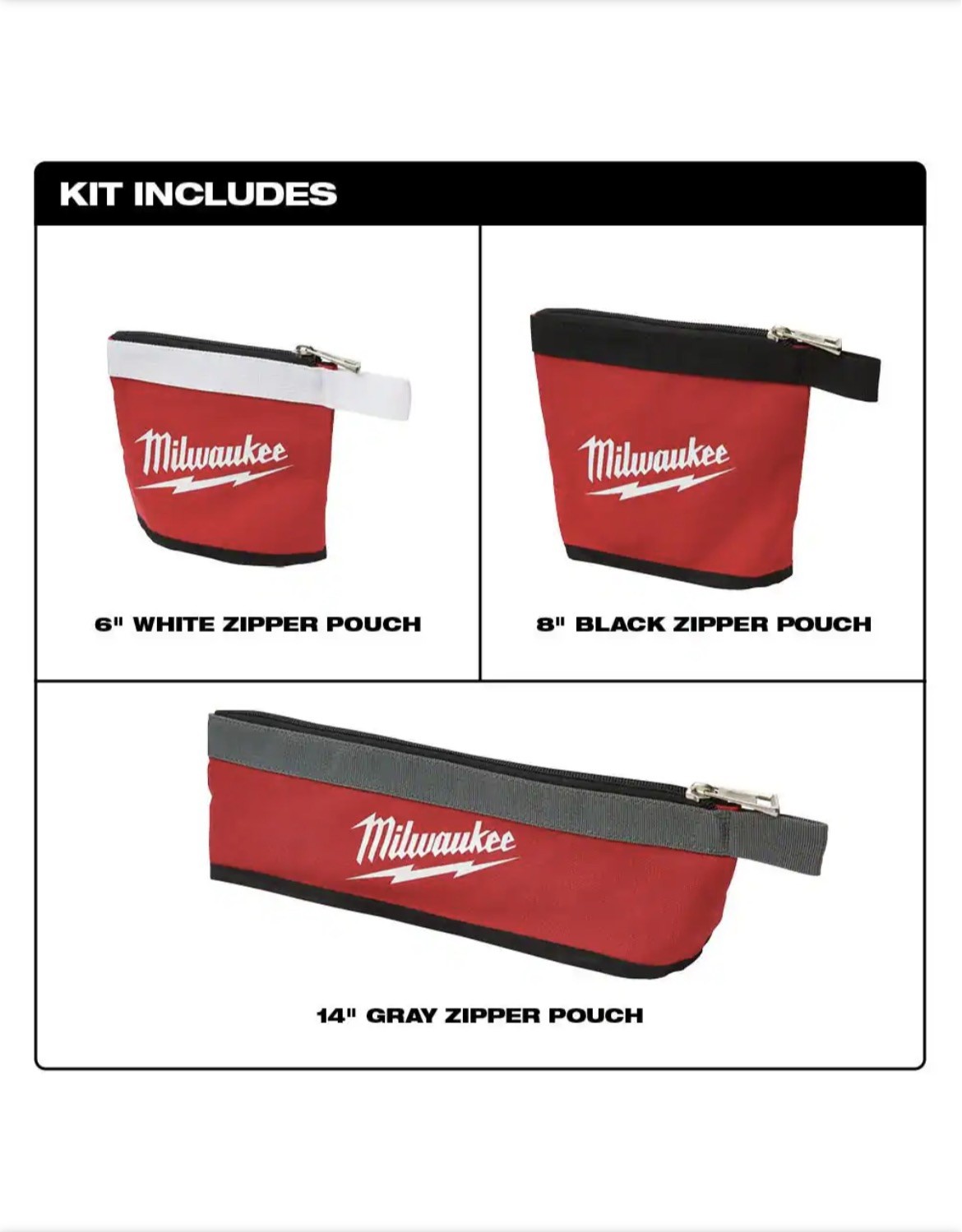 Milwaukee Tool 48-22-8183 3 Pc Multi-Size Zipper Pouches