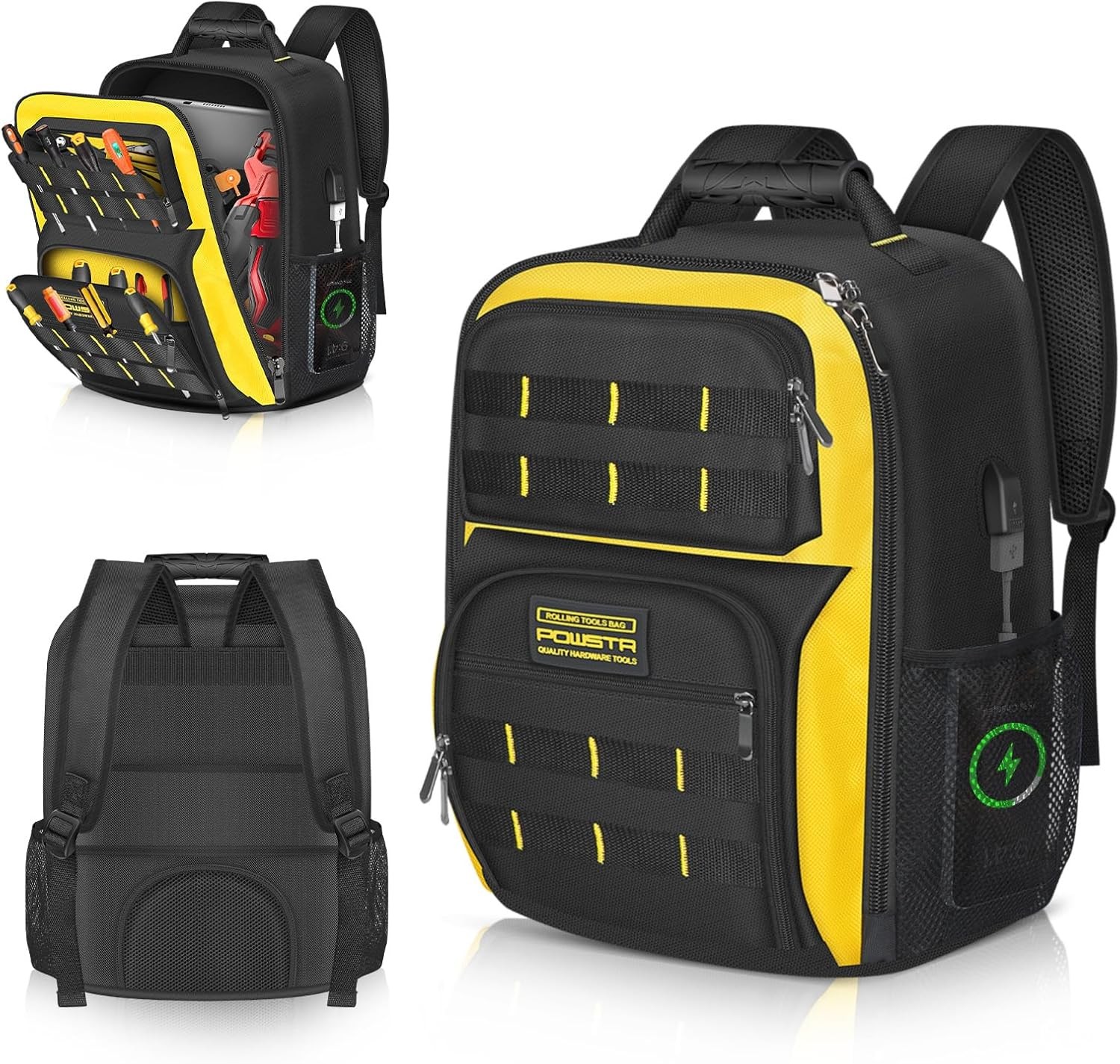 18 in Heavy-duty Tool Backpack with USB Port,Waterproof Electrician Tool Bag Bac
