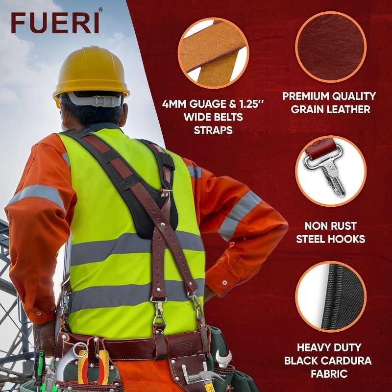 FUERI Tool Belt Men Heavy Duty, Green and Maroon Tool Belt Suspender