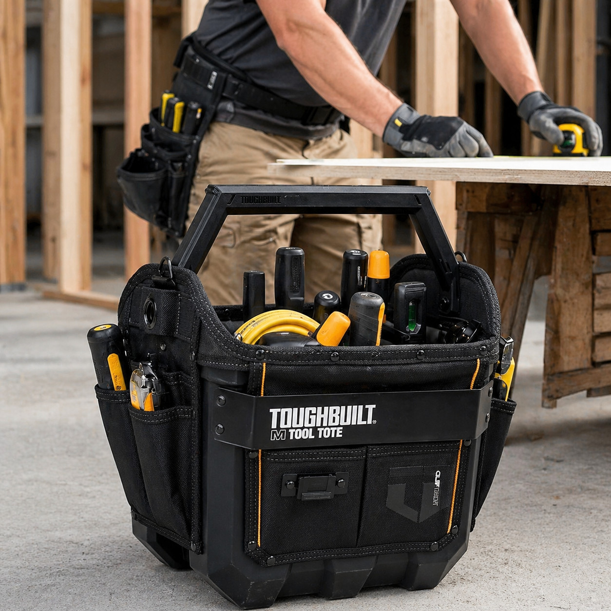 Toughbuilt 12″ Pro Heavy Duty Tool Bag Tote 31 Pockets Wide Opening Work Gear