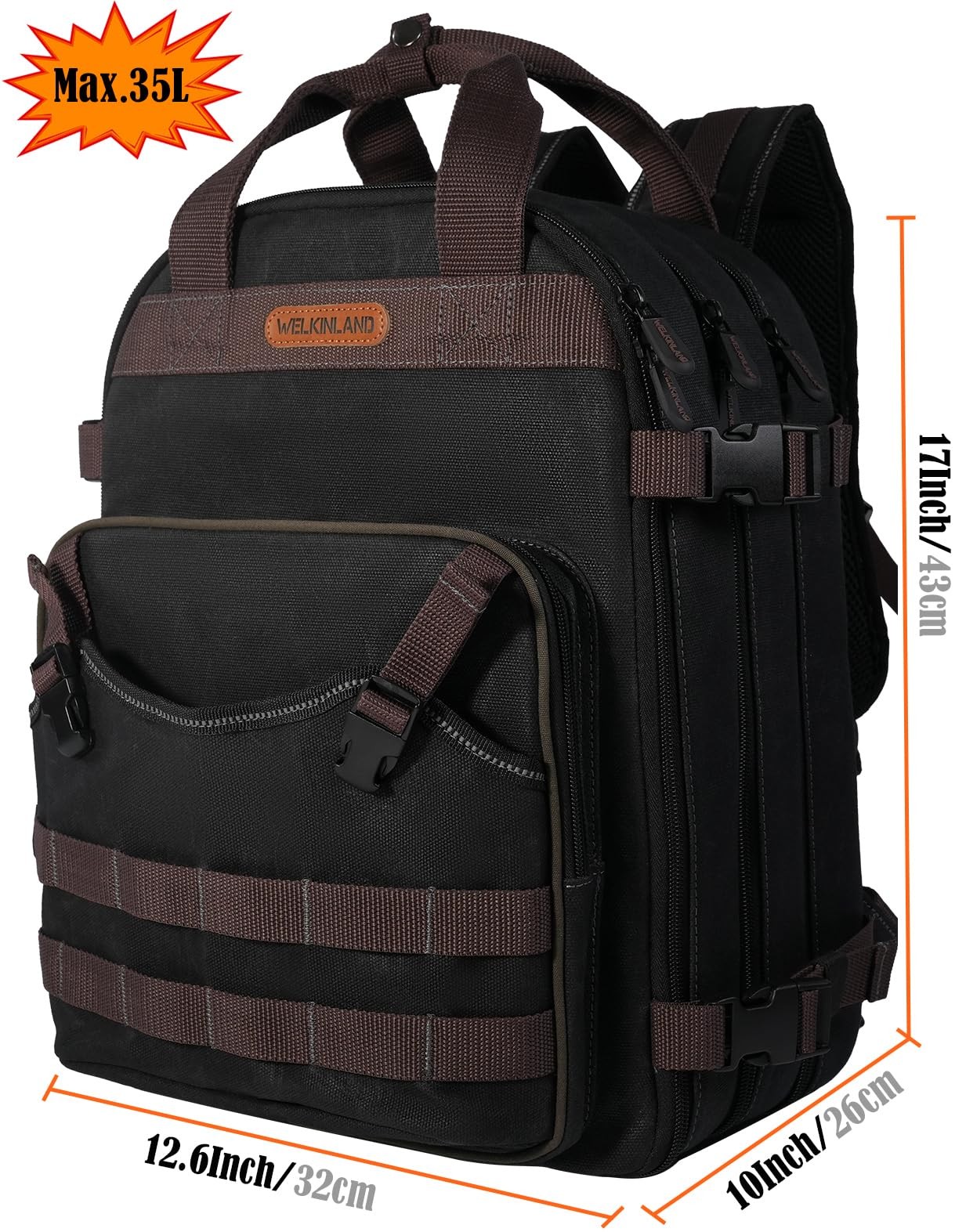 90-Pockets Electrician Backpack, Wax-Canvas Tool Backpacks Heavy Duty, Convenien