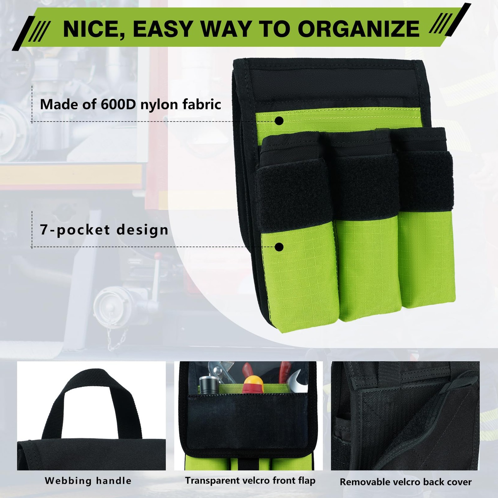7 Pocket Firefighter Tool Pouch With Carry Handle Flap Bunker Gear Organizer