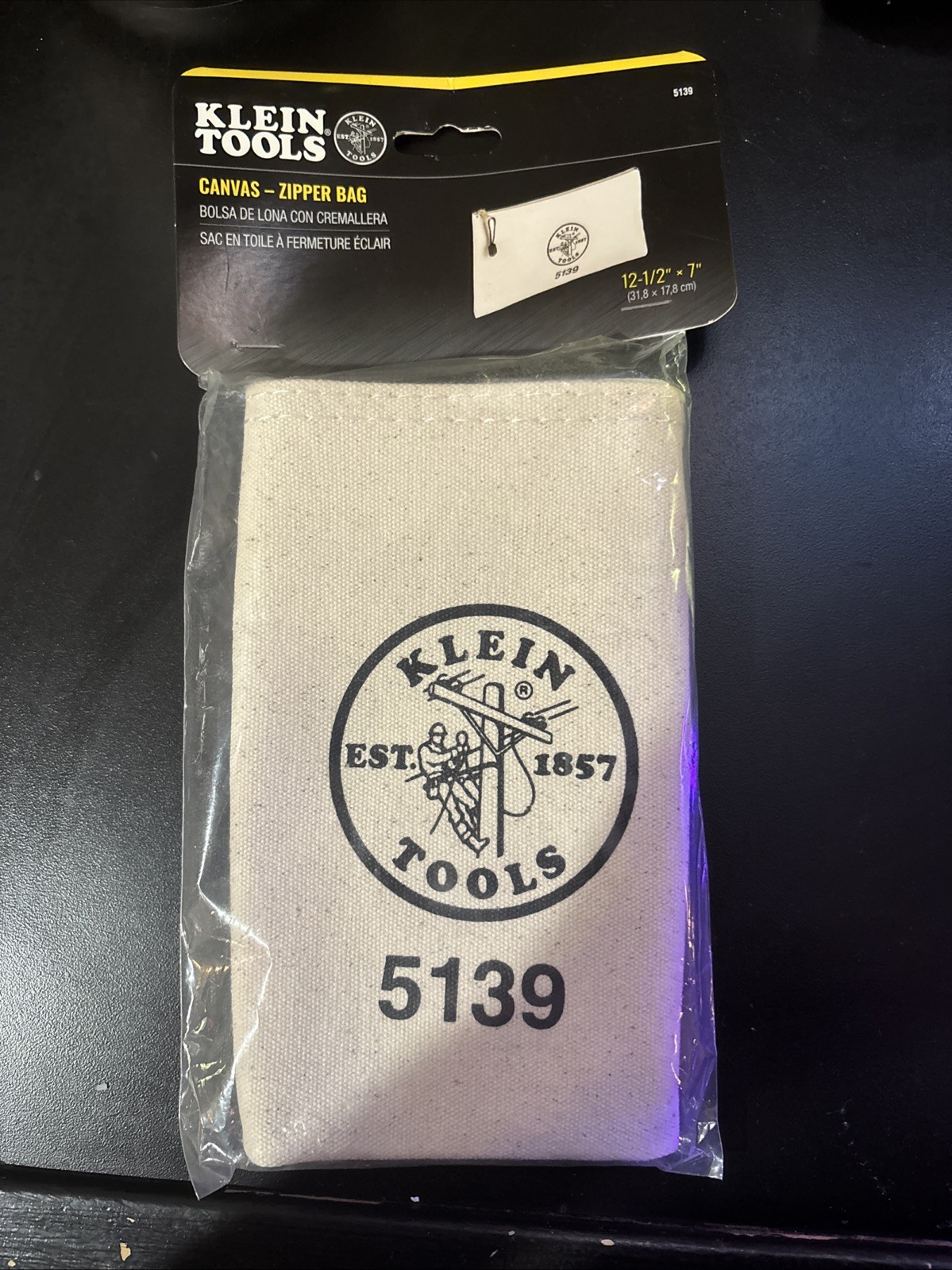 Klein Tools • Natural Canvas Tool Bag With Brass Zipper • #5139 White