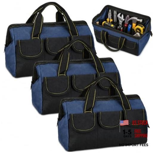 3 Pack Tool Bag for Men with Waterproof Hard Bottom, 13 Inch Blue Classic