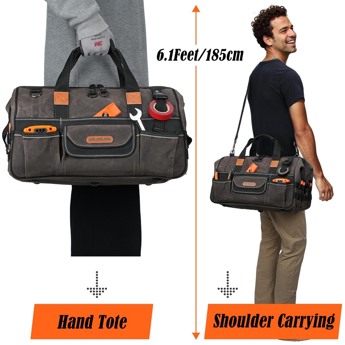 Welkinland 18 Inch Waxed Canvas Tool Bag Heavy-Duty Electrical Tool Bag