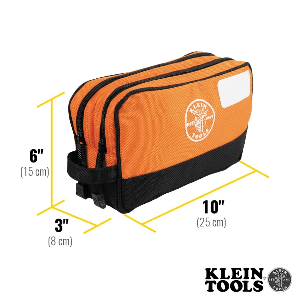 KLEIN TOOLS Tool Pouch, Dual Compartments, 10″ x 6″ | 1-Pack, Orange
