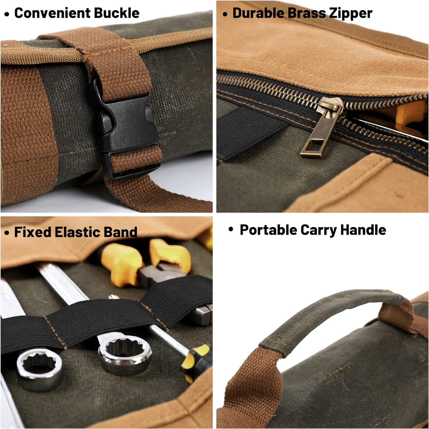 Canvas Tool Roll, 23 Pockets Case, Heavy Duty 16oz Army Green & Khaki
