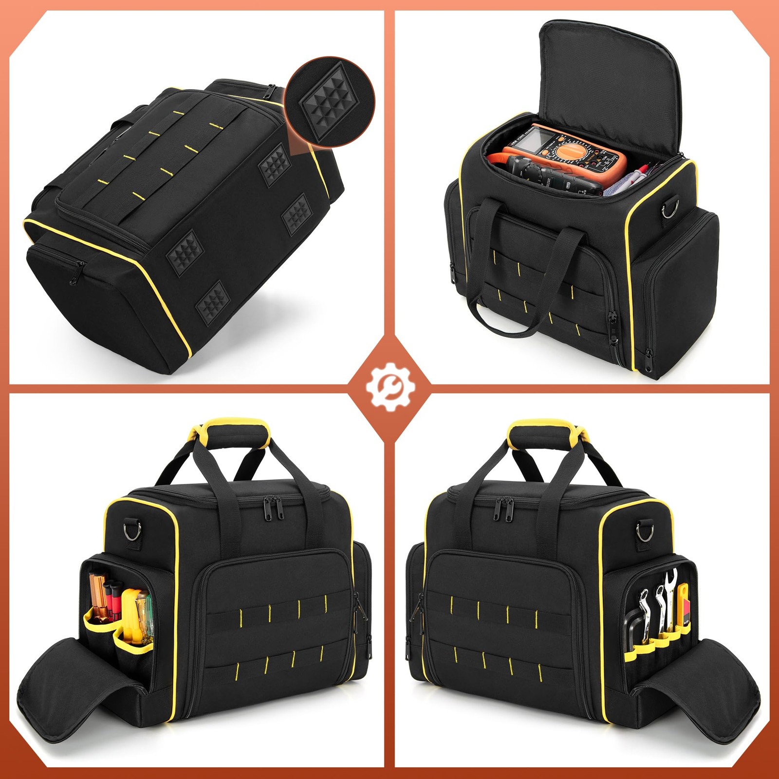 Tool Bag With 3 Removable Cases 2 Layers Tote Hand Tool Storage Organizer Bag