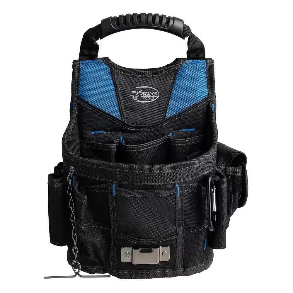 10 In. Open Top Tool Tote Utility Pouch Bag with Black Finish and 13 Total Pocke