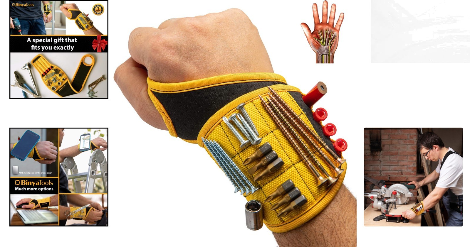 Adjustable Magnetic Wristband with Breathable Design for Tool Organization