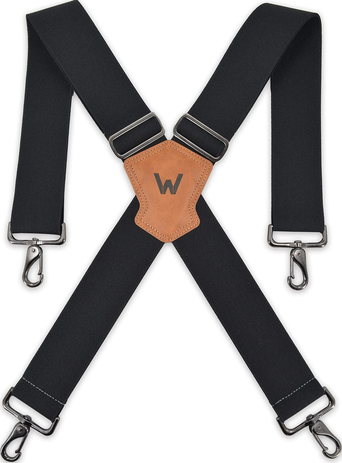 WELKINLAND 2Inch-Wide Full Elastic Suspenders, Heavy Duty Men’s Large, Black