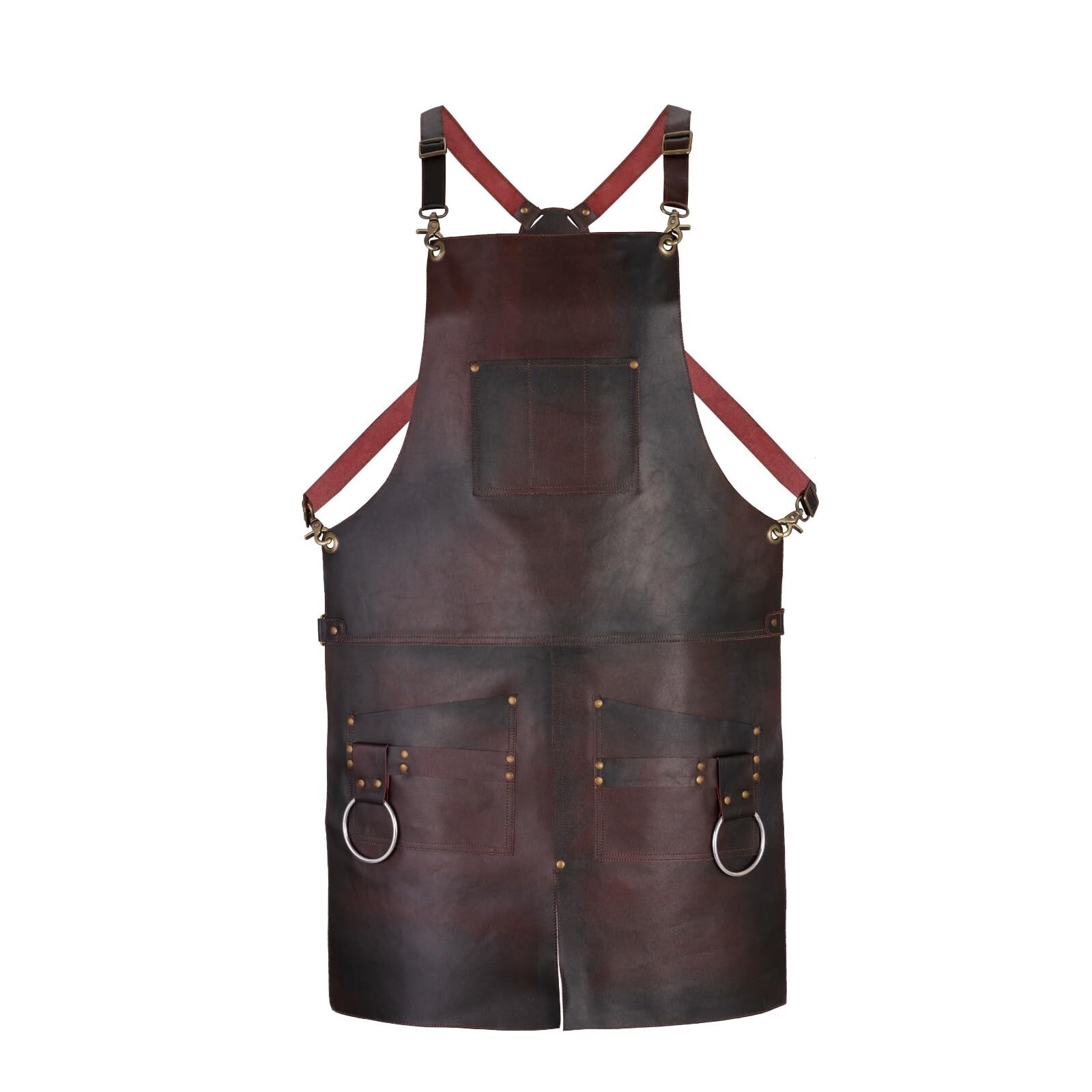Split Leg Leather Apron, 2 Pockets, Tool Holder, Brown/Green/Black, Unisex
