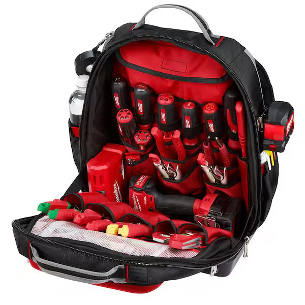Milwaukee Jobsite Backpack 15-In Hardshell Protected Storage Organizer Tool Bag