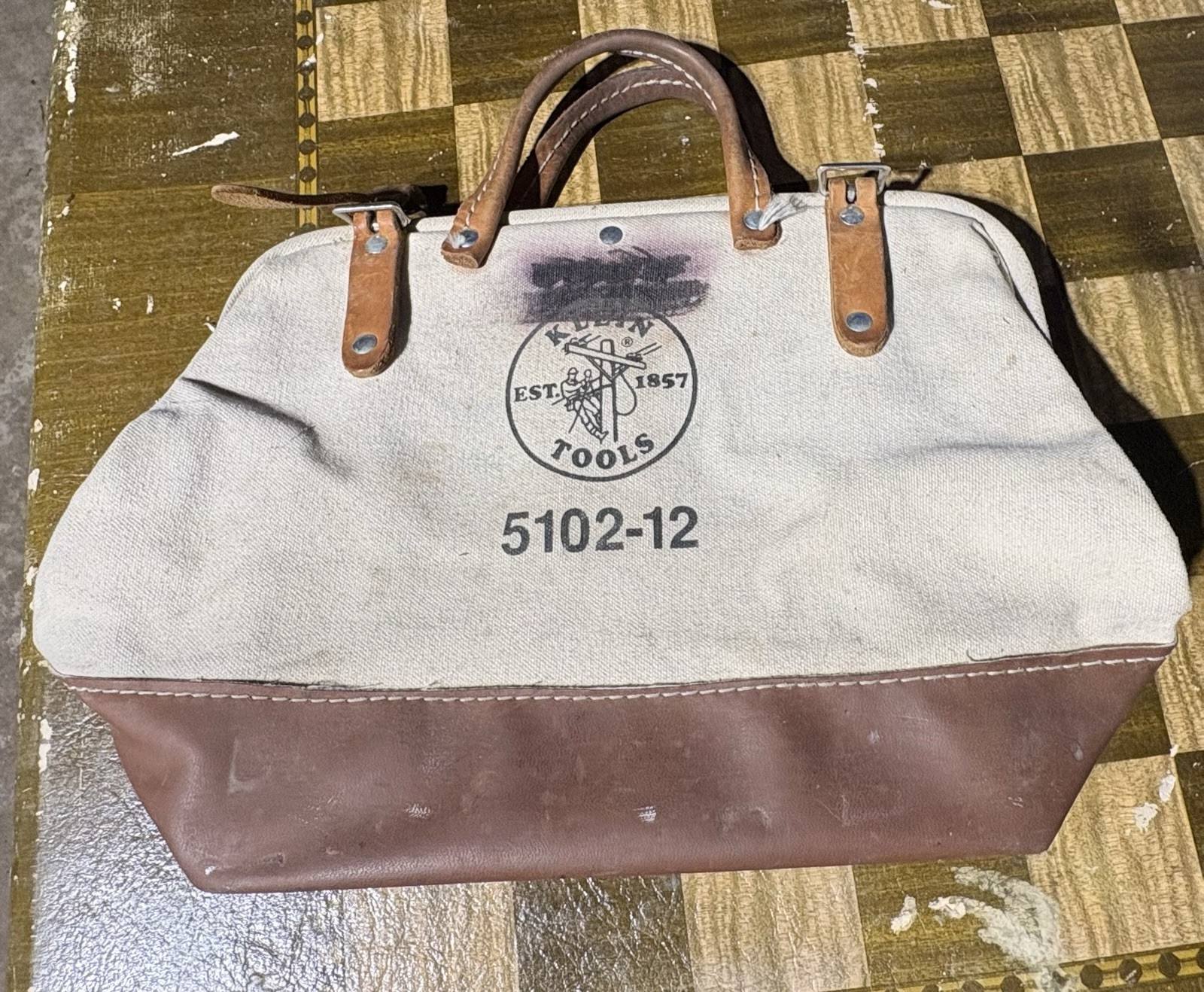 Klein Tools 5102-18 Canvas Tool Bag Large Beige Brown Leather Bottom Heavy Duty