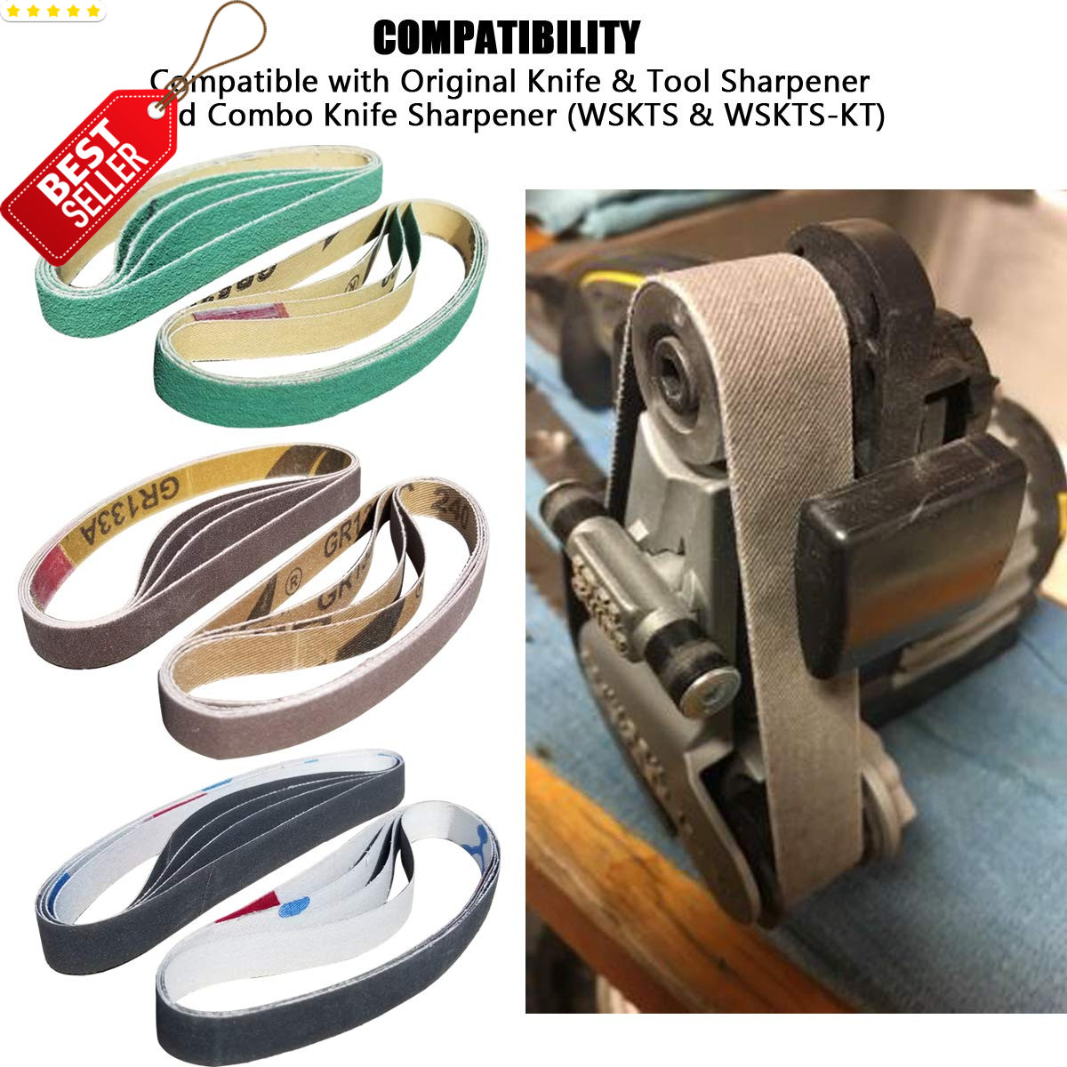 24x 1/2″x12″ Sanding Belt Kit for Work Sharp WSKTS Combo Knife Sharpener – US