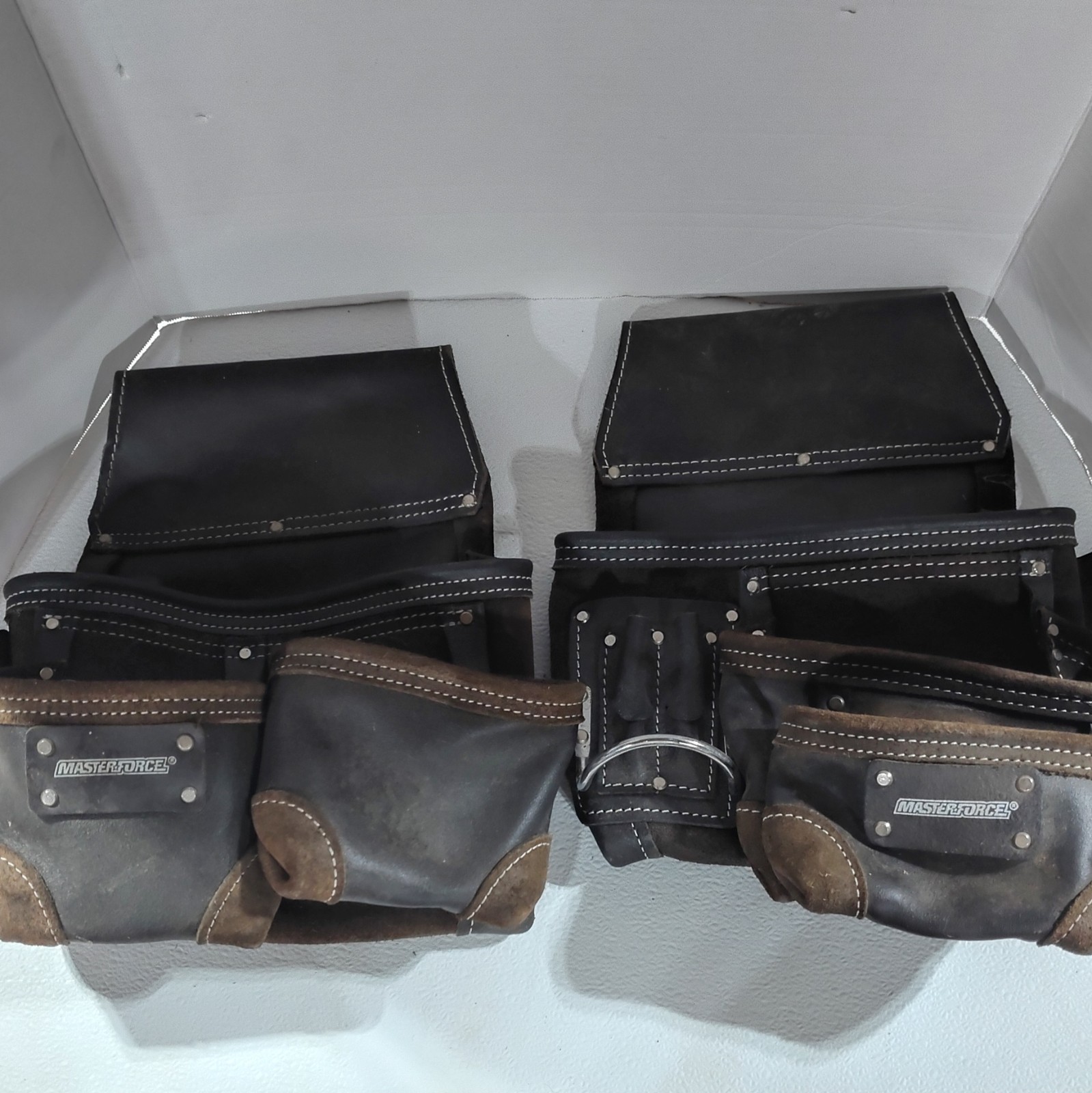 Masterforce Leather Tool Pouch Set of 2 w/ Hammer Loop Black/Brown