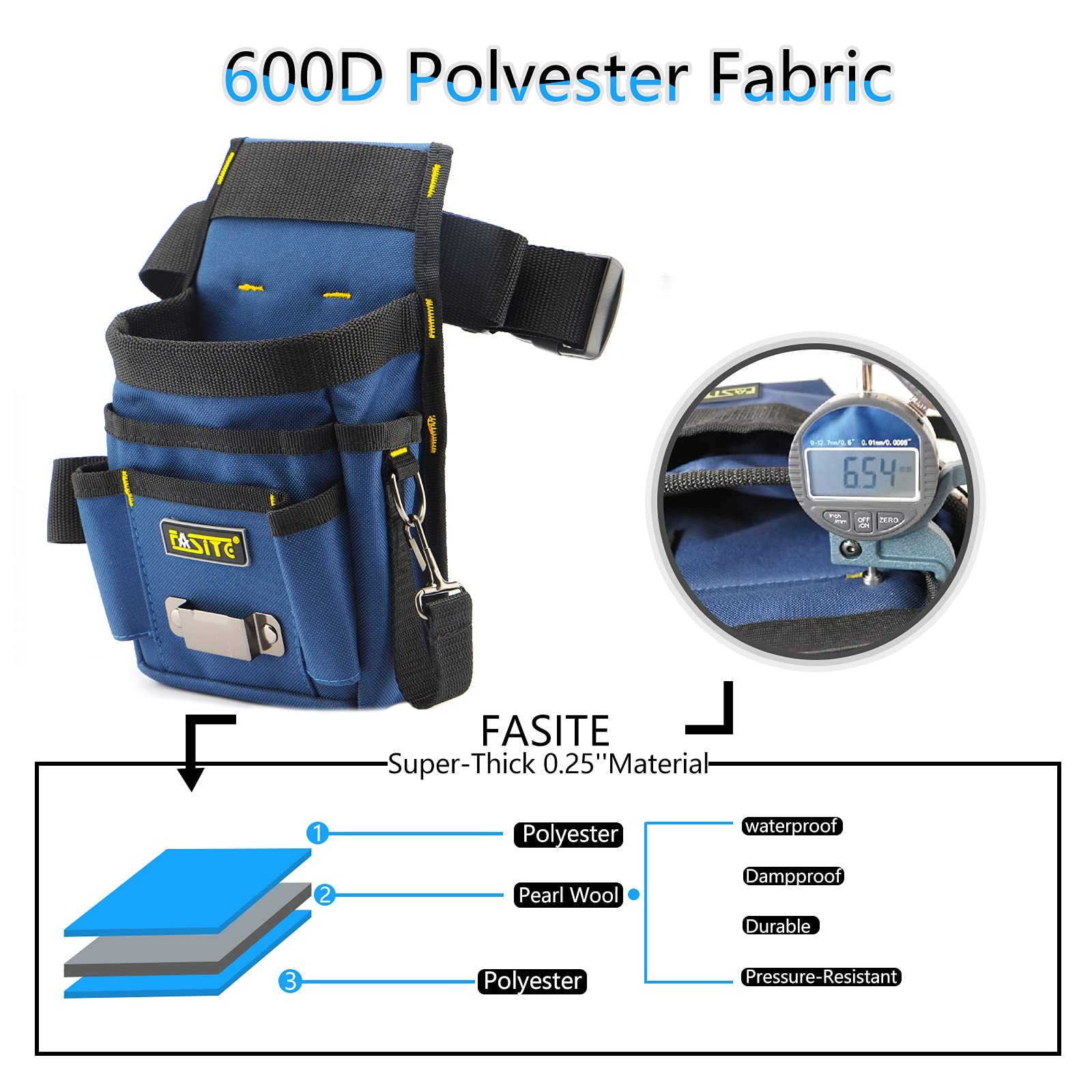 FASITE Tool Pouch Belt, 8-Pocket Professional Small One Size, Ptn013-3