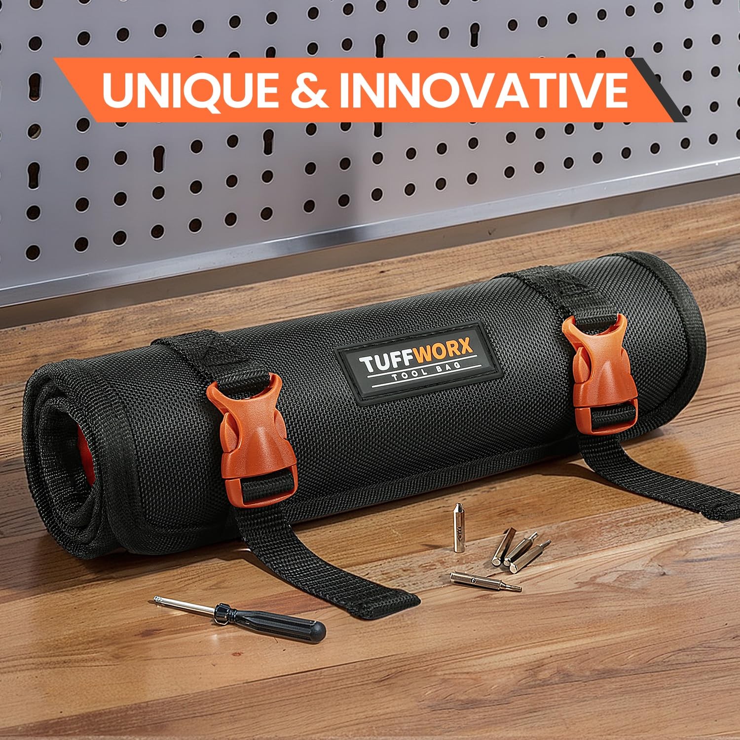 Black Orange Buckles Portable Tool Roll Bag Organizer Carrier Pouch