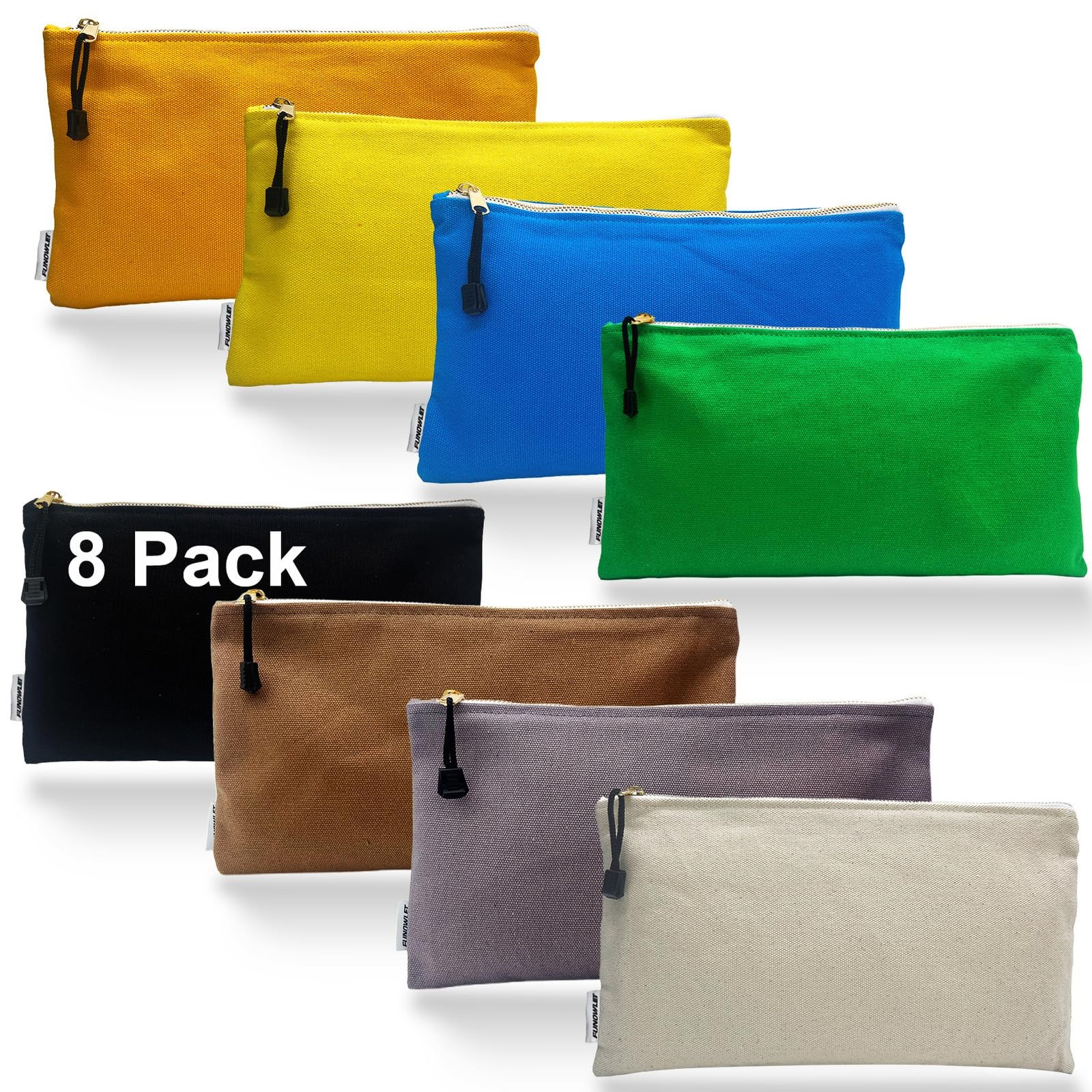 8 Pack Canvas Tool Bag Zipper Pouch – Heavy Duty 16 oz. Canvas Tools Utility