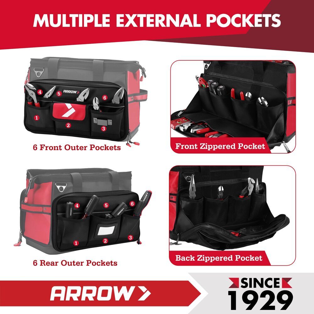 ARROW 17″ Large Tool Bag for Men Heavy Duty with Waterproof Hard Base 36 Pockets