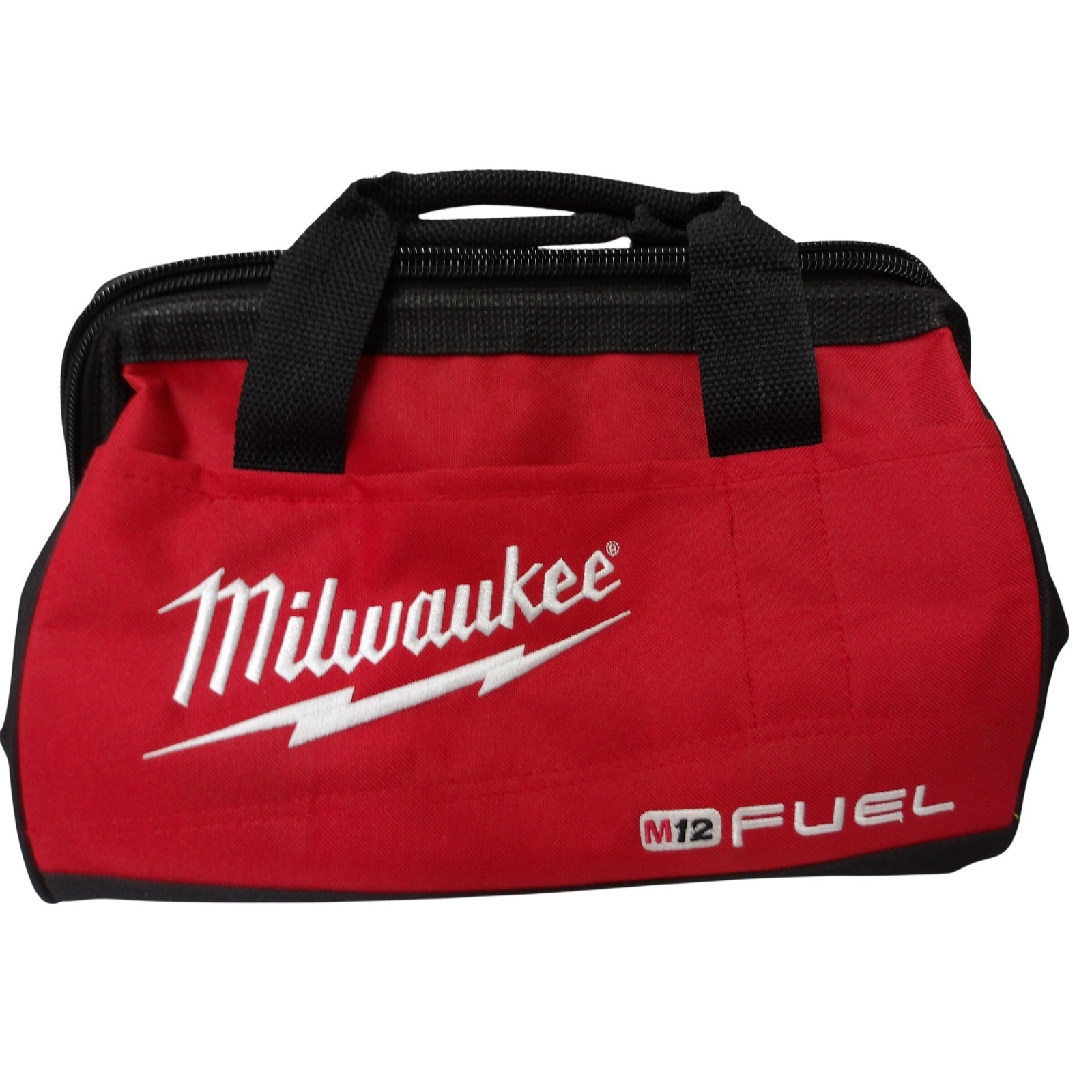 Milwaukee M12 Fuel Red Black Canvas Zippered Contractor Tool Bag /#26696