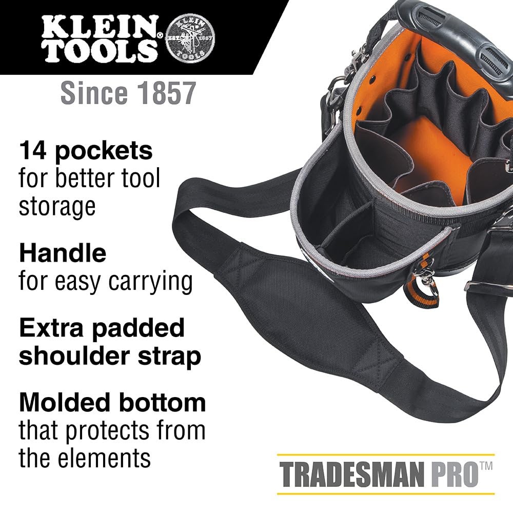 Klein Tools 55419SP-14 Tool Bag with Shoulder Pouch, Black&Orange