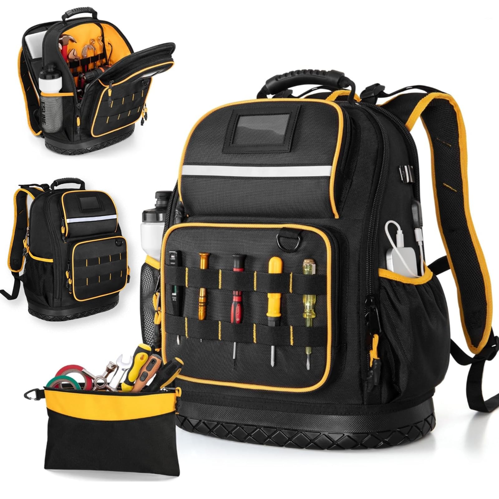 Heavy Duty Tool Storage Backpack with Molded Waterproof Hard Bottom, Large Ca…