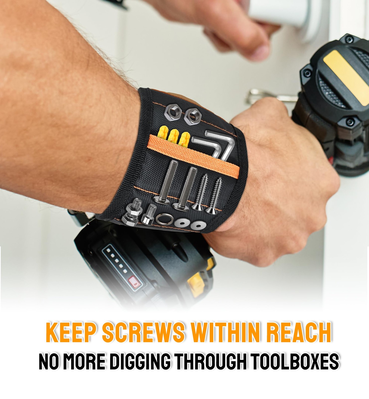 HiRui Magnetic Wristband for Tools – Ultra-Strong 15 One Size, Black