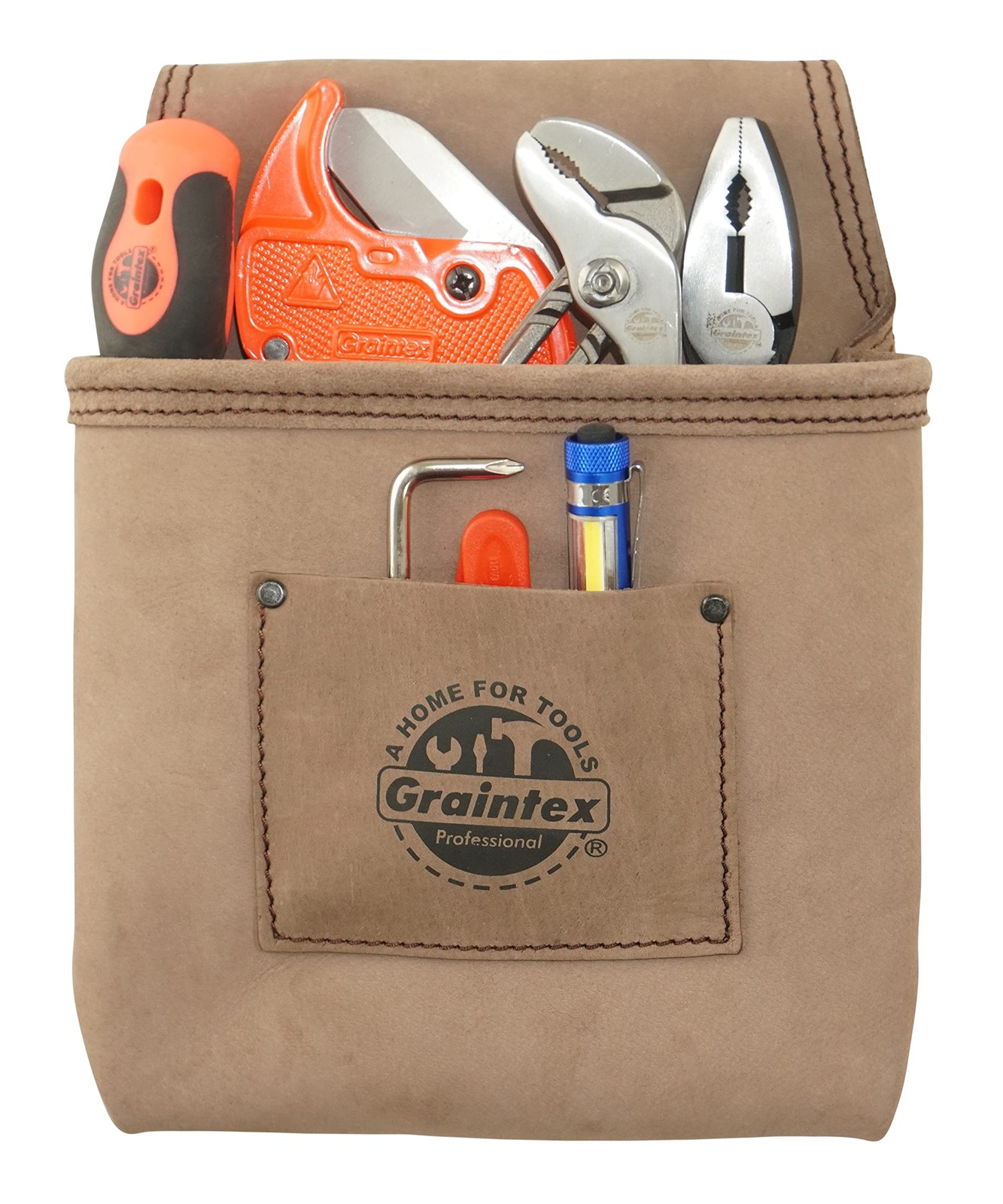 ST2009 Pocket Nail & Tool Pouch Natural Top Grain Leather for Framers, Constr…