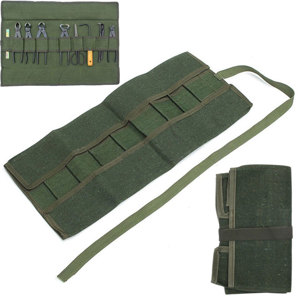 10Pockets Canvas Spanner Wrench Tool Roll Up storage bag Organizer Pouches Case*