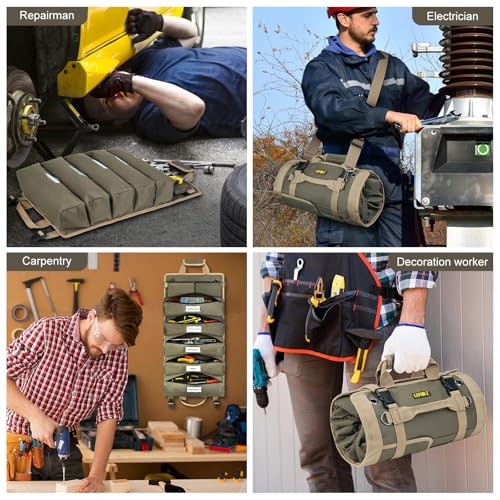Tool Bag,Large Roll Up Tool Bag Organizer,13 Pockets Tool X-Large Olive Green