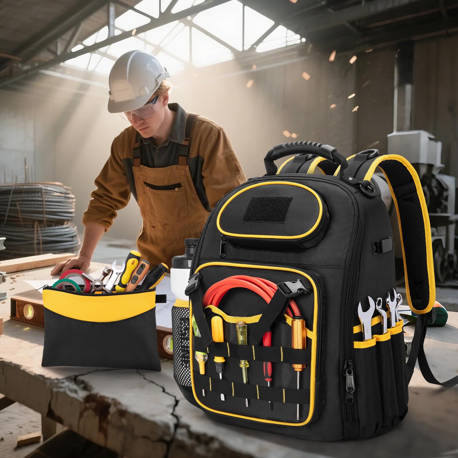 Marscamd Tool Backpack with a Tool Pouch, Heavy Duty Tool Bag with Multiple P…