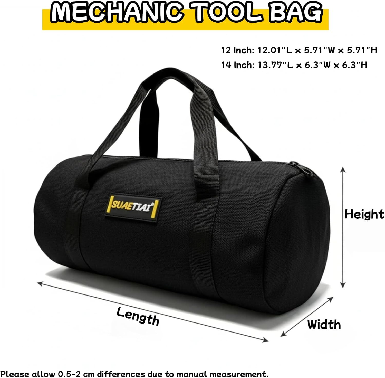14 Inch Small Tool Bags for Men, Wide Mouth Zipper Tool Storage Bag, Large