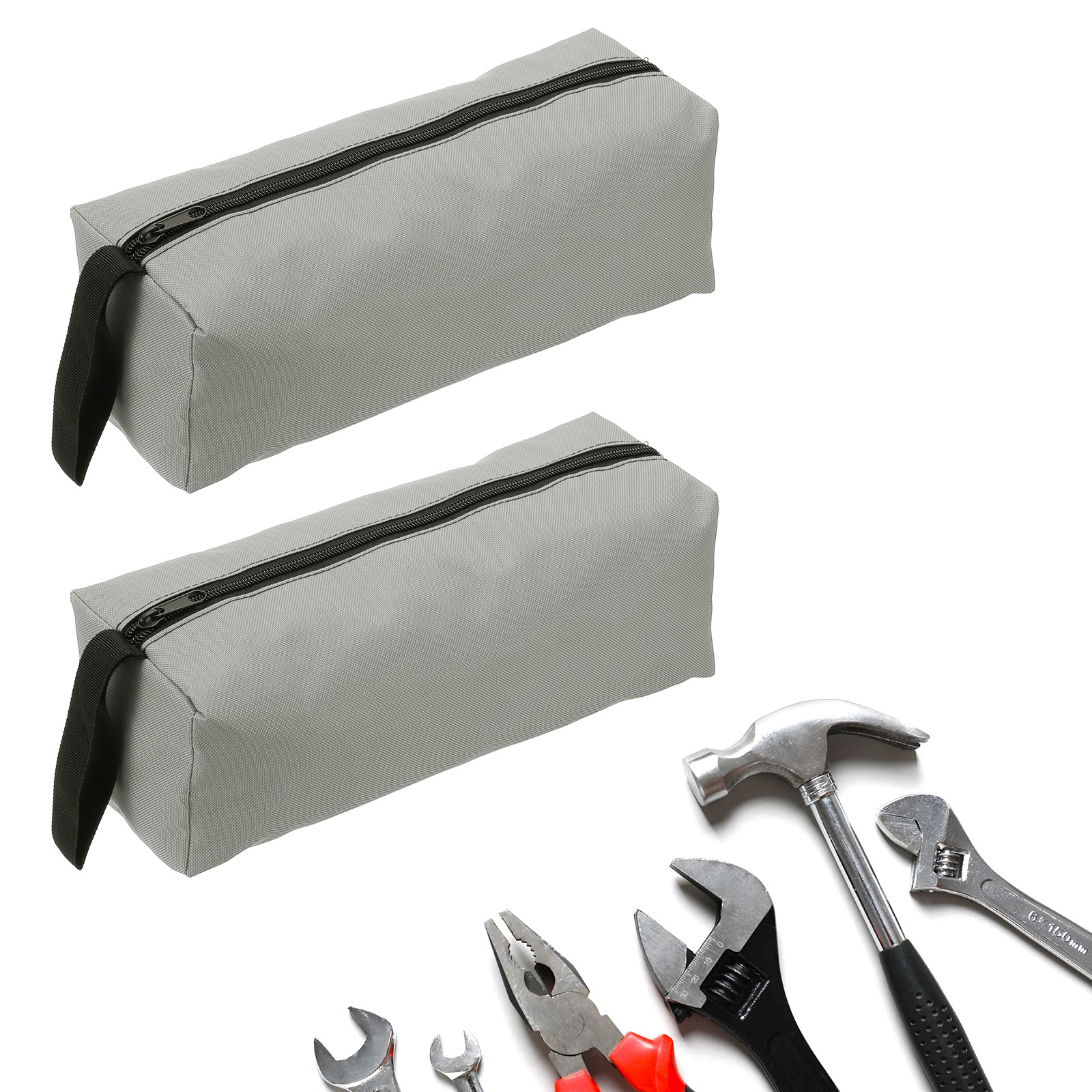 2pcs Zipper Utility Tool Bag 11.8x4x4 Inch Multi-purpose Tote Bag Grey