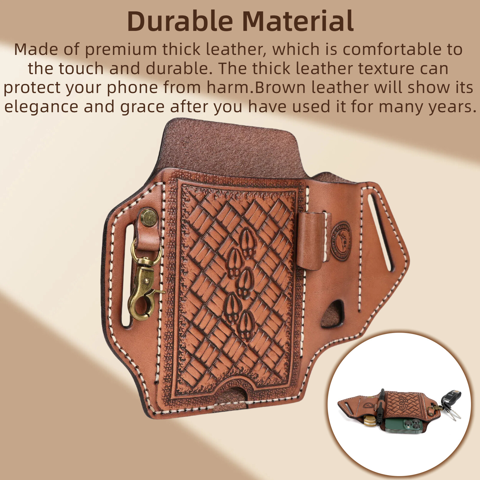 TOURBON Leather Cell Phone Case Pouch Holster Belt Knife Sheath Pen Holder Case