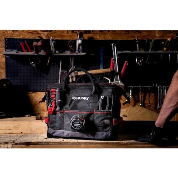 Husky 14 in Heavy Duty PRO Tool Bag 1680D 15 Pockets Lockable Jobsite Tote