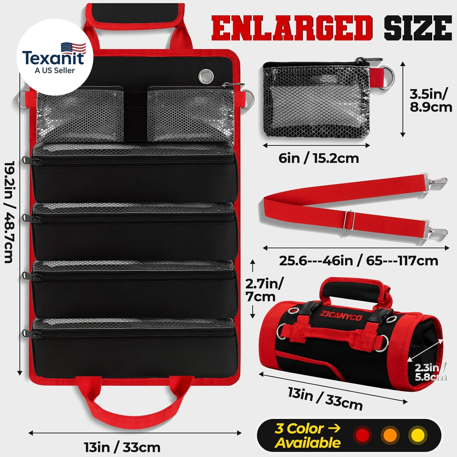 Roll up Tool Bag, Heavy Duty See-Through Tool Roll Organizer with 2 Detachable P