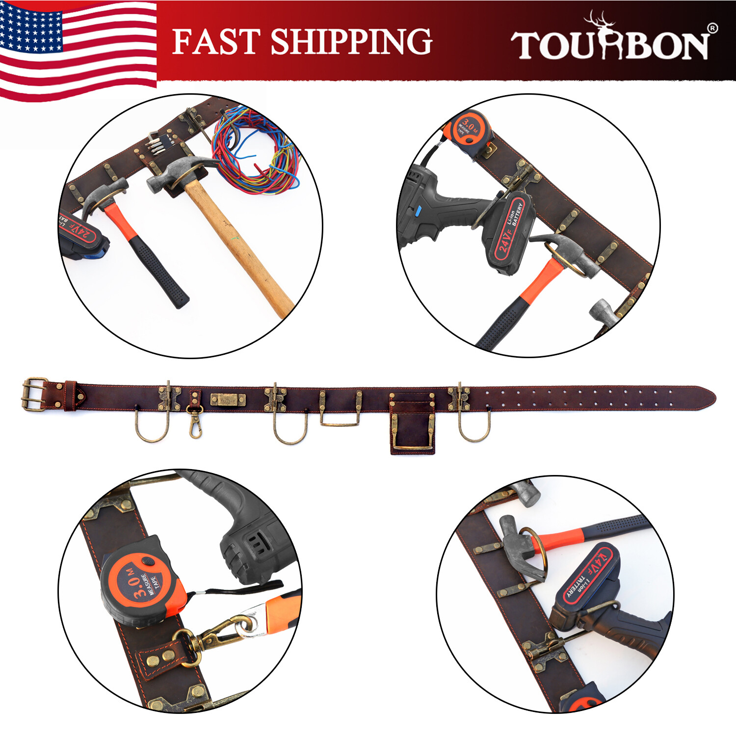 TOURBON Leather Workshop Tool Belt Heavy Duty for Hammer/Axe/Drill/Tape Measure