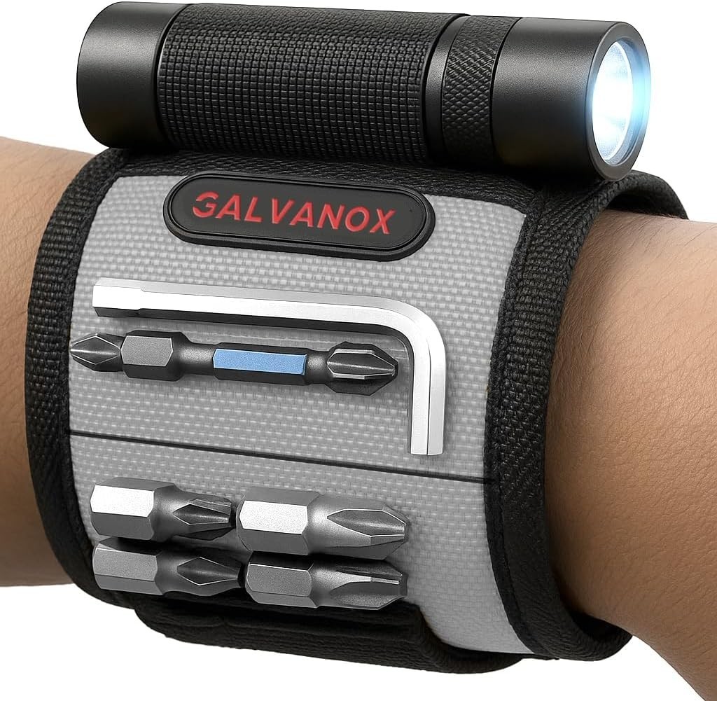 Magnetic Wristband with LED Flashlight – Nylon Wrist Magnet for Tools, Screws…