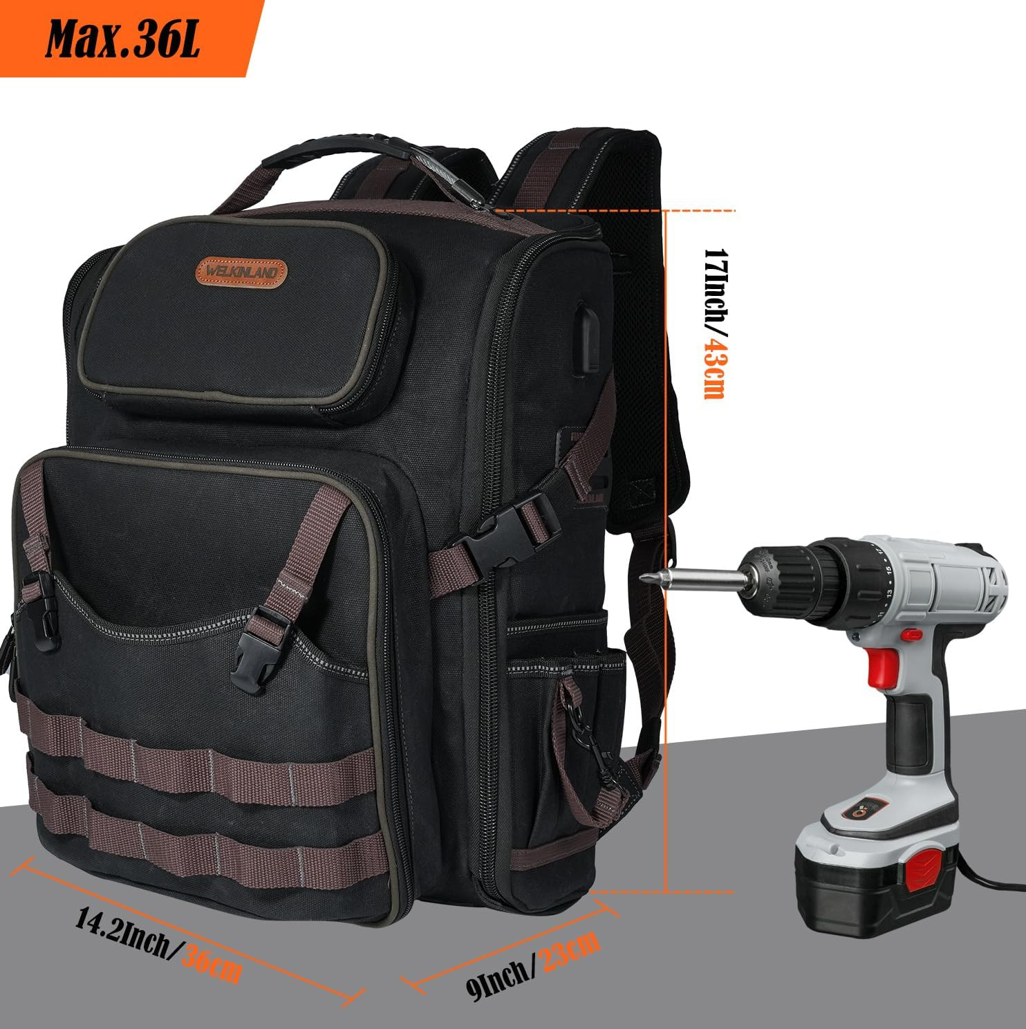 Heavy Duty 46-Pocket Waterproof Electrician Backpack for HVAC & Mechanics