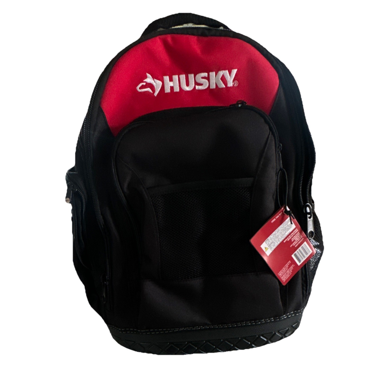 Husky Tool Backpack Adjustable Padded Handle Black/Red Fabric Organizer