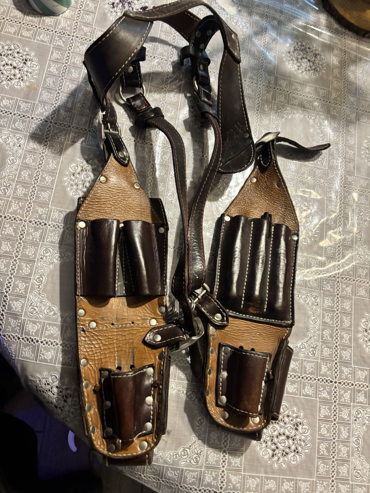 leather dual underarm shoulder harness and utility tool bag